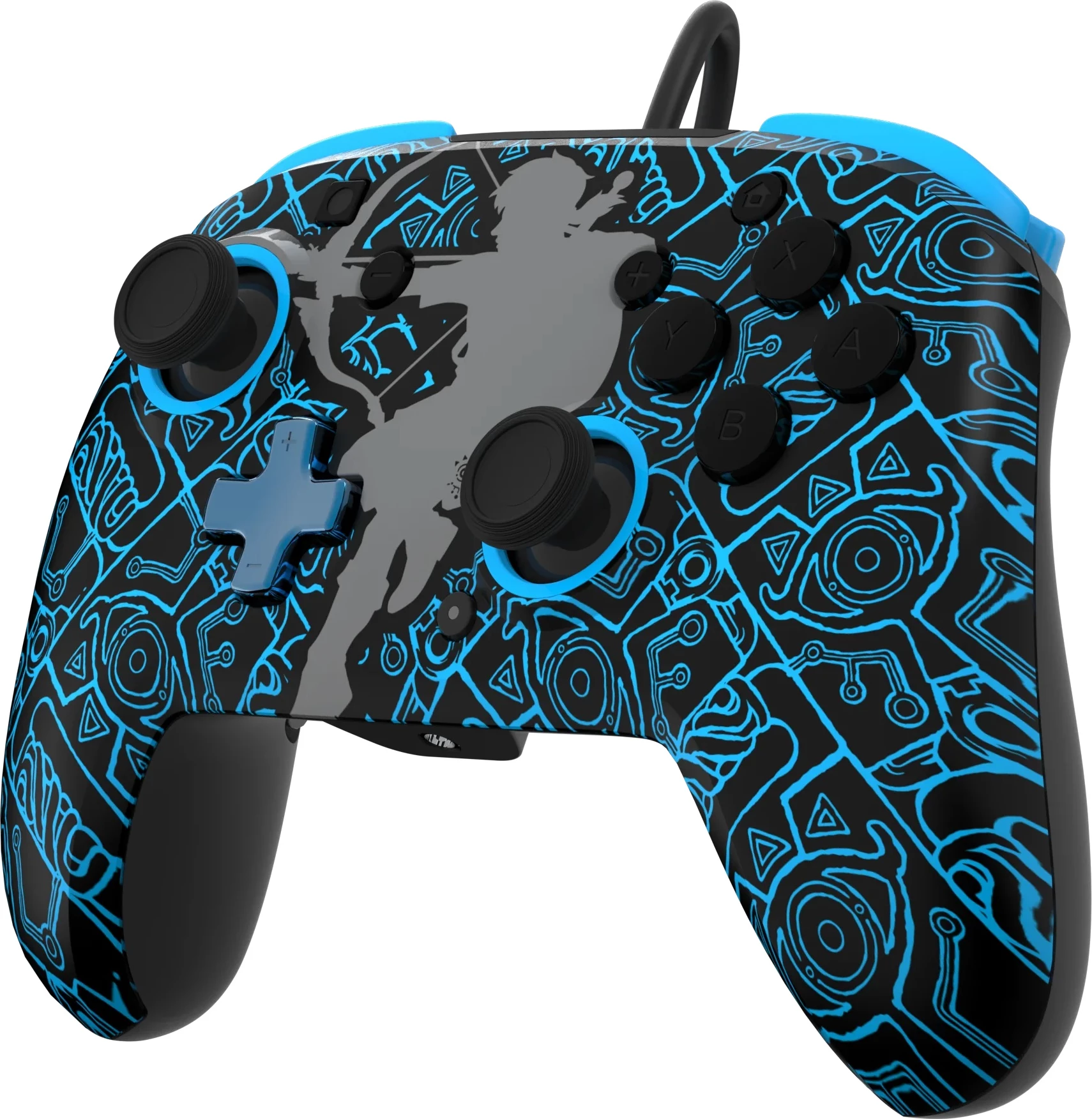 Kontroller me kabllo PDP REMATCH Glow in the Dark Link për Nintendo Switch, me audio 3.5mm dhe butona të rimapueshëm, zi/kaltër