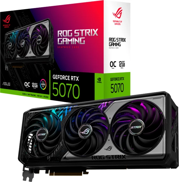 Kartelë grafike ASUS ROG Strix GeForce RTX 5070 OC Edition 12GB GDDR7 PCIe 5.0, me adaptor kabllo + mbajtëse