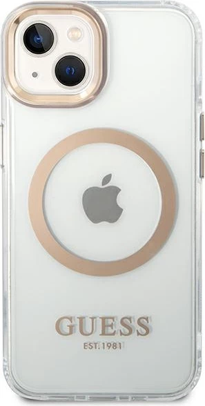 Mbështjellës Guess GUHMP14MHTRMD për iPhone 14 Plus 6.7", Metal Outline Magsafe, Transparent/Ar