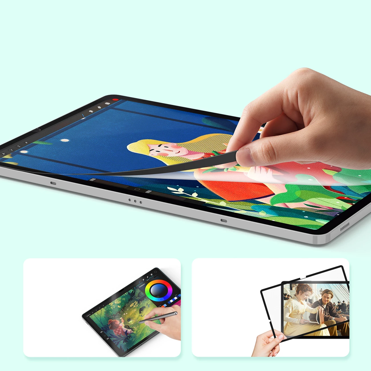 Film mbrojtës mat për tablet Samsung Galaxy Tab S10 FE/S9/S9 FE/S8/S7, Dux Ducis Naad Paperlike, transparent me kornizë të zezë