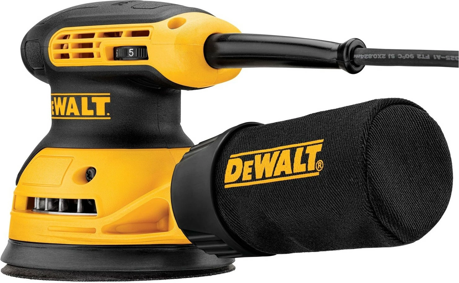 Lëmues orbital DeWALT 125mm 280W, zi/verdhe