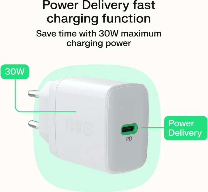 Karikues muri USB-C 30W PD 1x port, Green Cell, PowerSource Solo30 CHARB-GC-30C-W, i bardhë