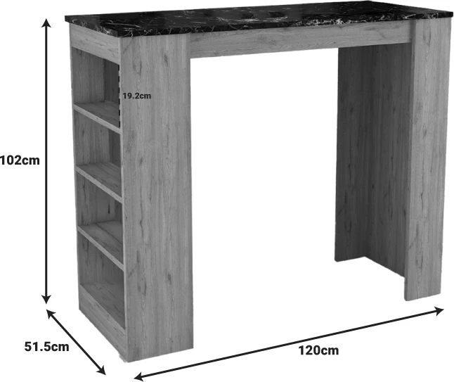 Tavolinë për bar Birma, ngjyrë lisi me pamje mermeri, 120x51.5x102cm