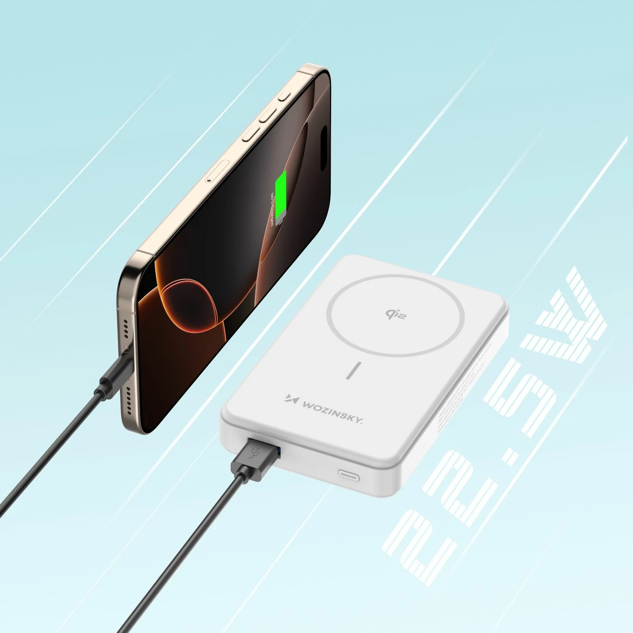 Powerbank Wozinsky WLWP-10KA0Y3WS, 10000 mAh, Qi2, MagSafe, me mbajtëse, Bardhë