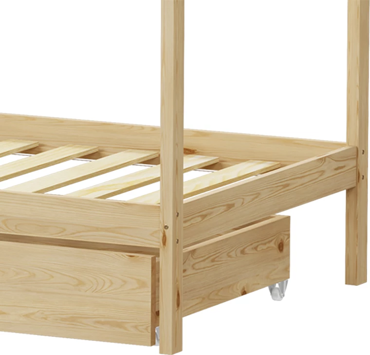 Krevat për fëmijë Mellin Montessori me 2 sirtarë, dru pishe, ngjyrë natyrale, 90x190cm