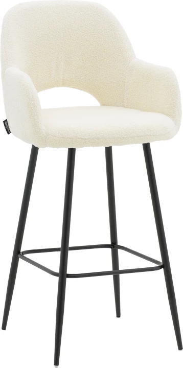 Karrige për bar Renish, pëlhurë teddy ivary, këmbë metalike të zeza, 51x57x114cm