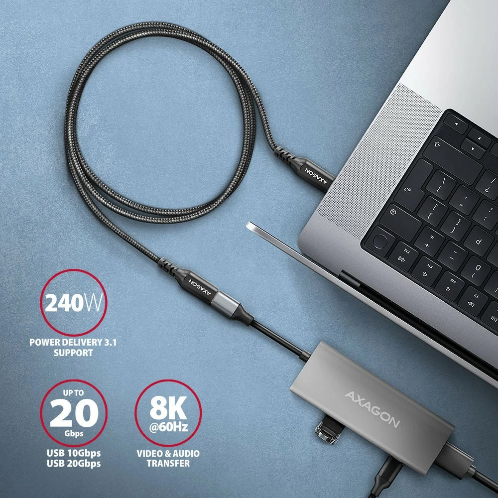 Kabllo zgjatuese USB-C AXAGON BUCM32-CF10AB, 1m, 20Gbps, 240W, e zezë