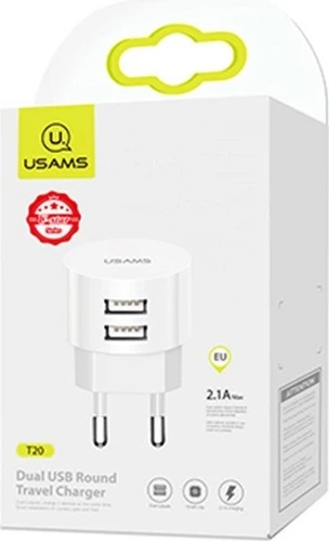 Karikues rrjeti USAMS T20, 2xUSB, 2.1A, i bardhë
