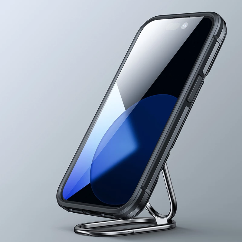 Mbështjellës Joyroom Dual Hinge për iPhone 14 Pro, me mbajtëse dhe unazë, i zi