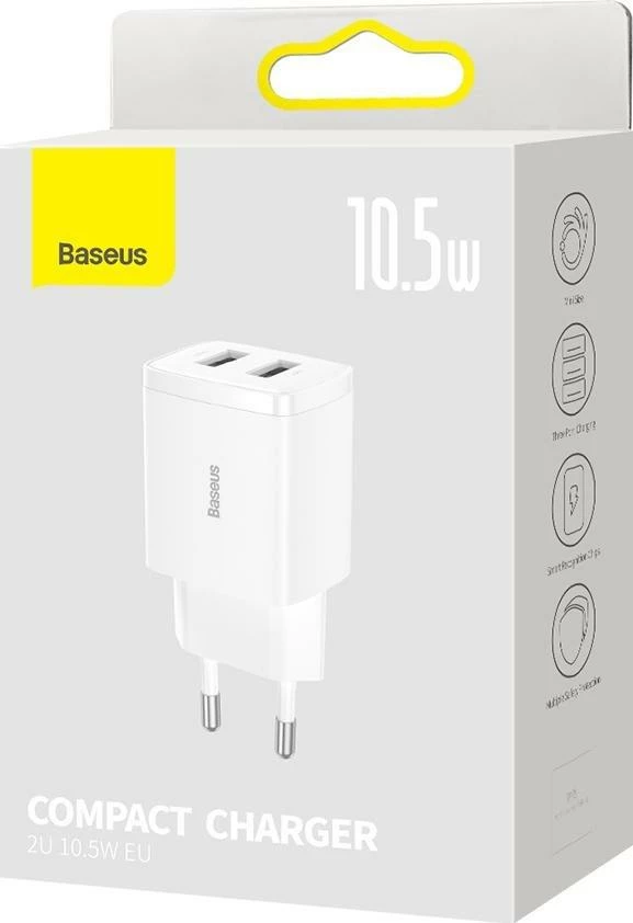 Karikues kompakt Baseus CCXJ010202 2x USB-A 2.1A 10.5W, bardhë