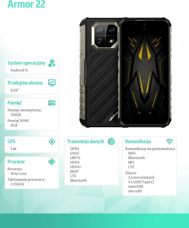 Celular Ulefone Armor 22, 8/256GB, IP69K, i zi