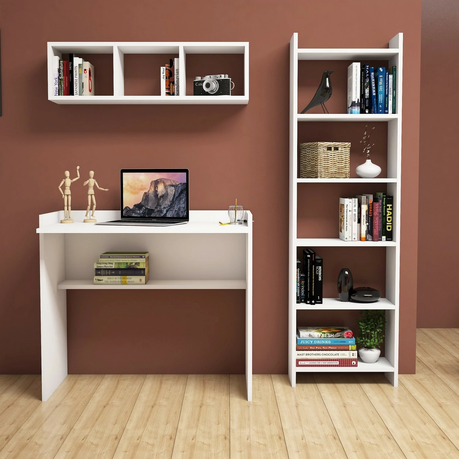 Set tavoline studimi me raft librash, ngjyrë e bardhë, Hanah Home Matilda