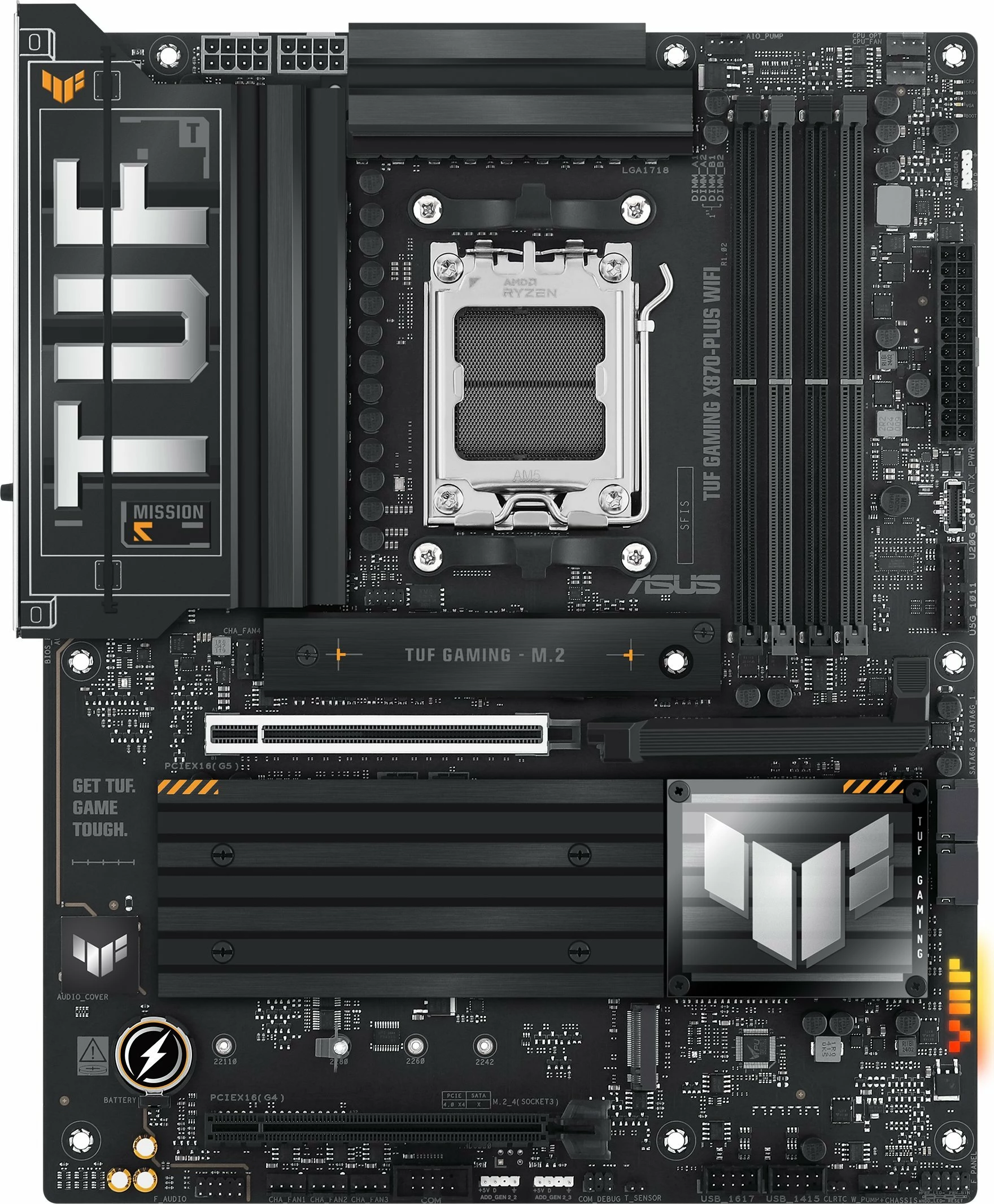 Pllakë amë Asus TUF GAMING X870-PLUS WIFI ATX DDR5 Wi‑Fi 7 + Bluetooth (me 2x antena WiFi, 2x kabllo SATA, vida për M.2)