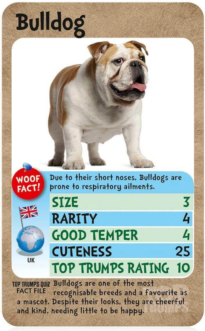 Lojë me karta Winning Moves Top Trumps Dogs, set në kuti plastike