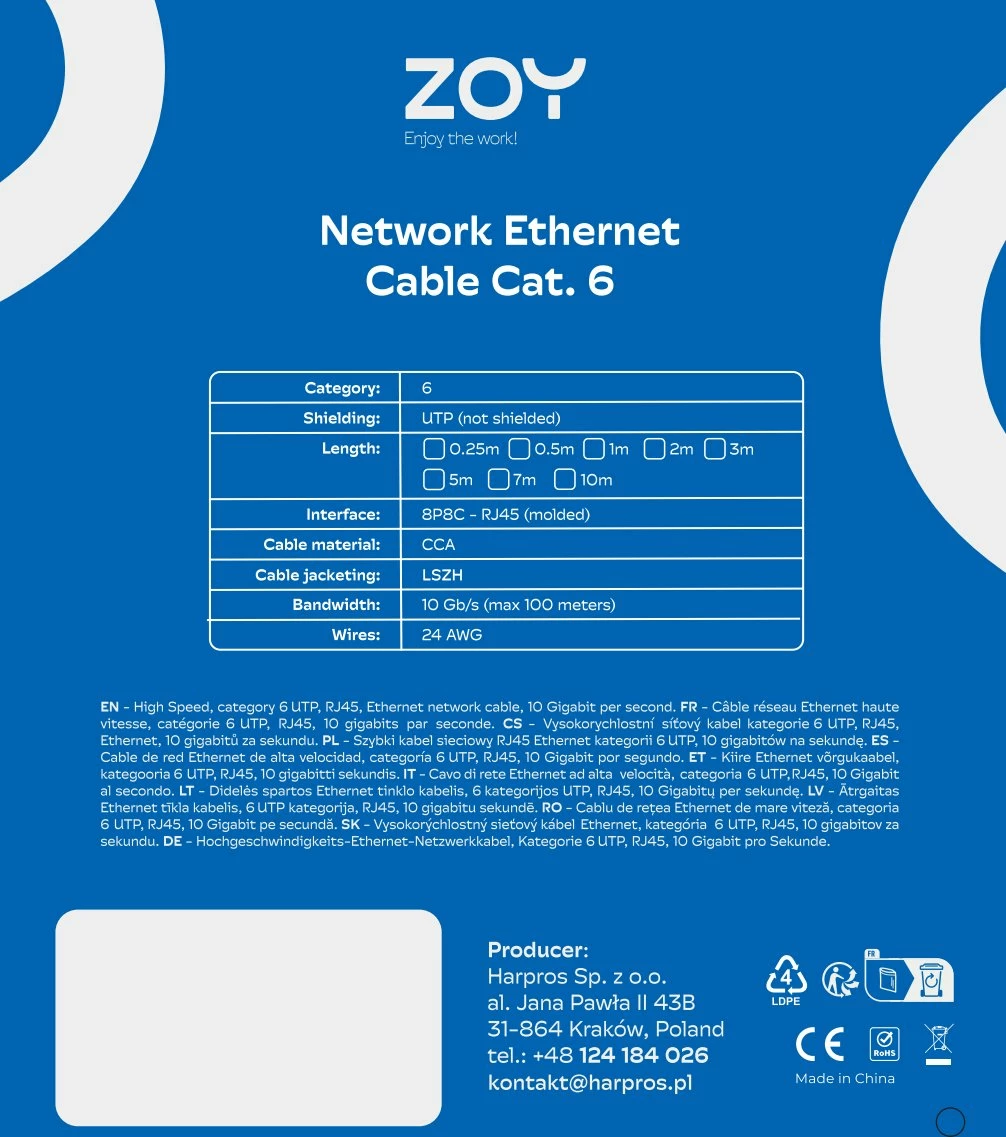 Kabllo rrjeti Ethernet ZOY Cat.6 UTP CCA 5m, e kuqe