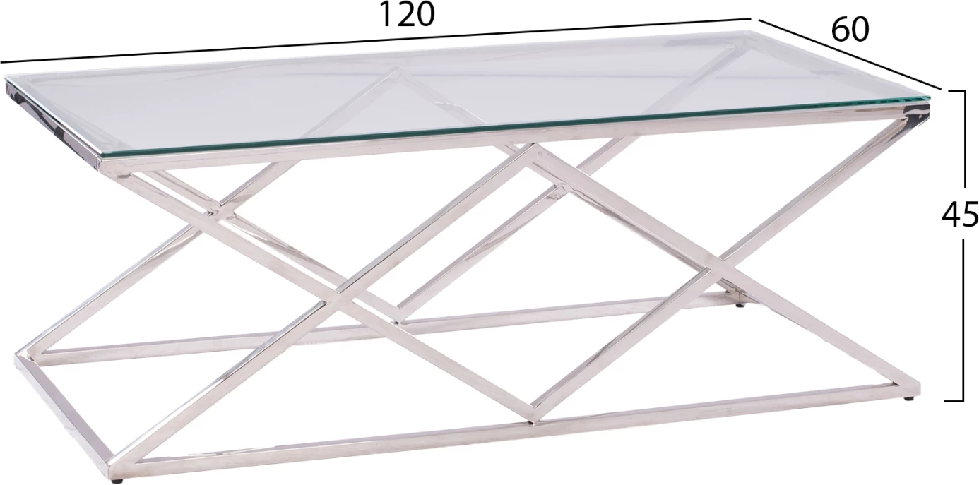 Tavolinë kafeje HOLLAND FH8624.01 me xham dhe bazë kromi 120x60x45 cm