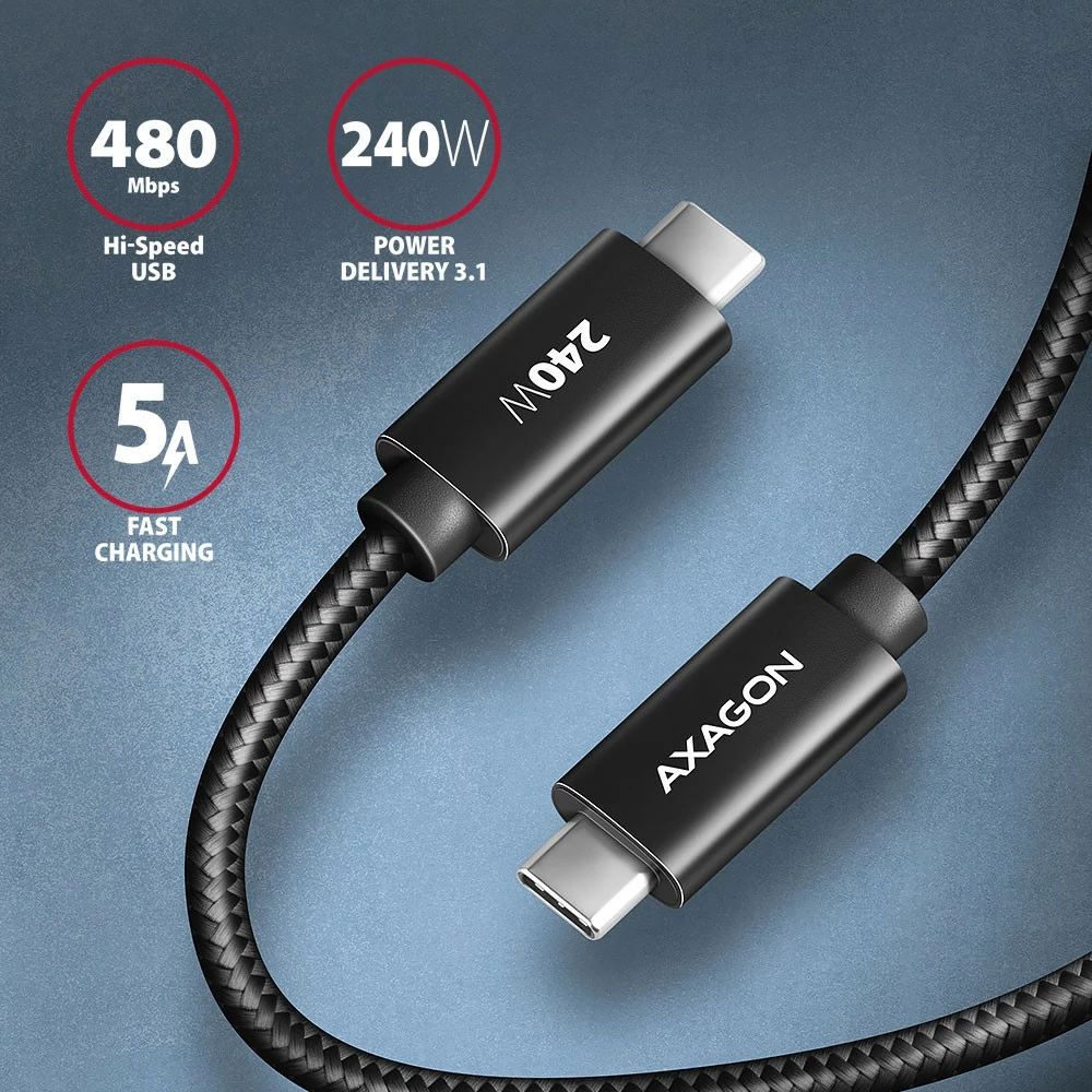 Kabllo USB-C në USB-C AXAGON BUCM2-CM30AB, 3m, 240W, e zezë