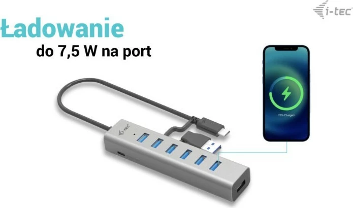 Kasë HUB USB-C i-tec C31HUBMETAL703, 7 porta, Metal, Silver