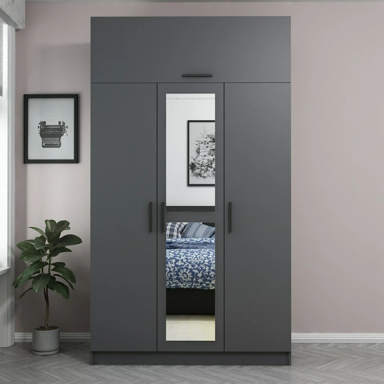Dollap Hanah Home, Minar 3 kapak, anthracite, 135x235x52 cm