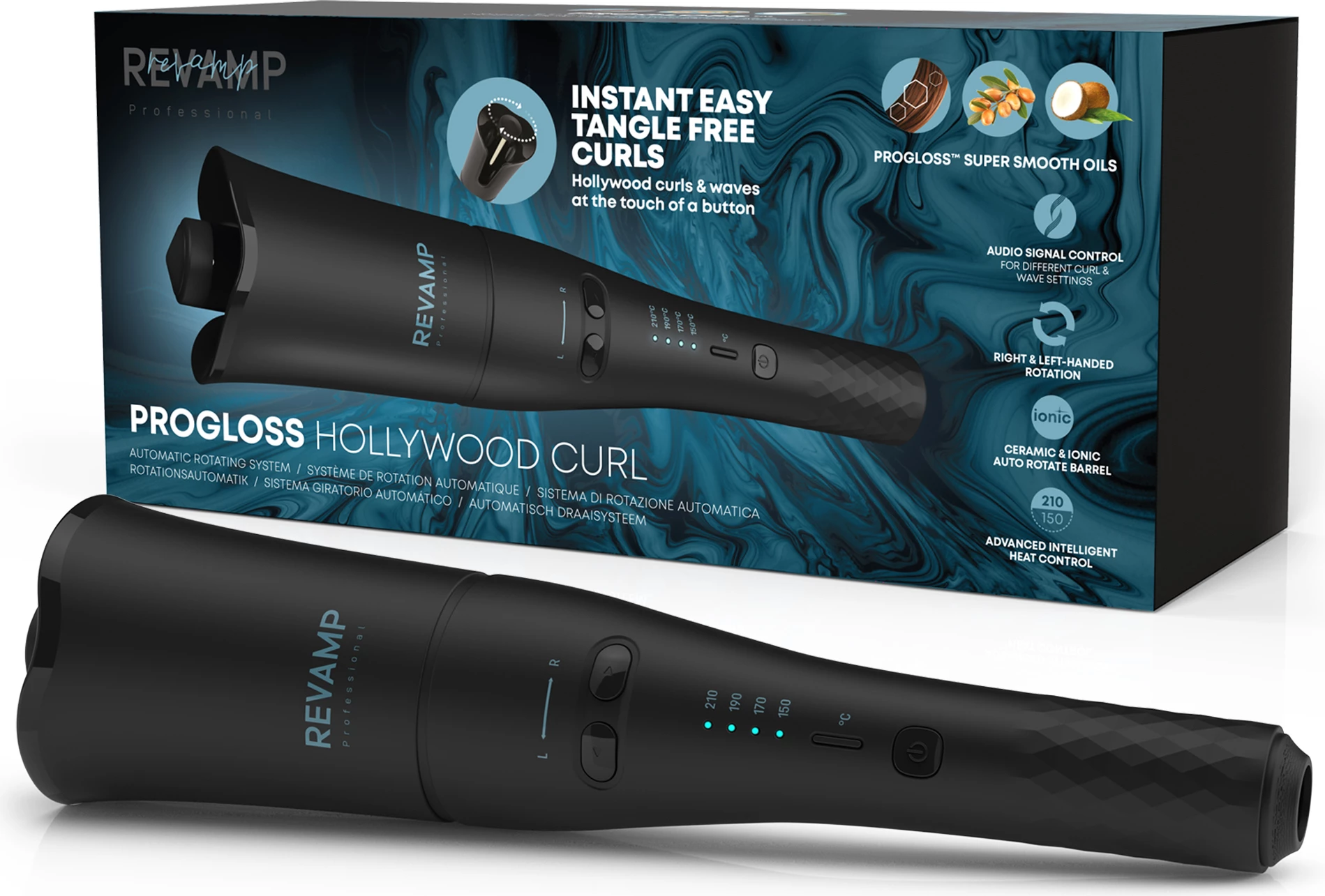 Makinë kaçurrela automatike Revamp Progloss Hollywood Curl CL-2000, 25mm, 150-210°C, me rrotullim majtas/djathtas, e zezë, me mbështetëse silikoni