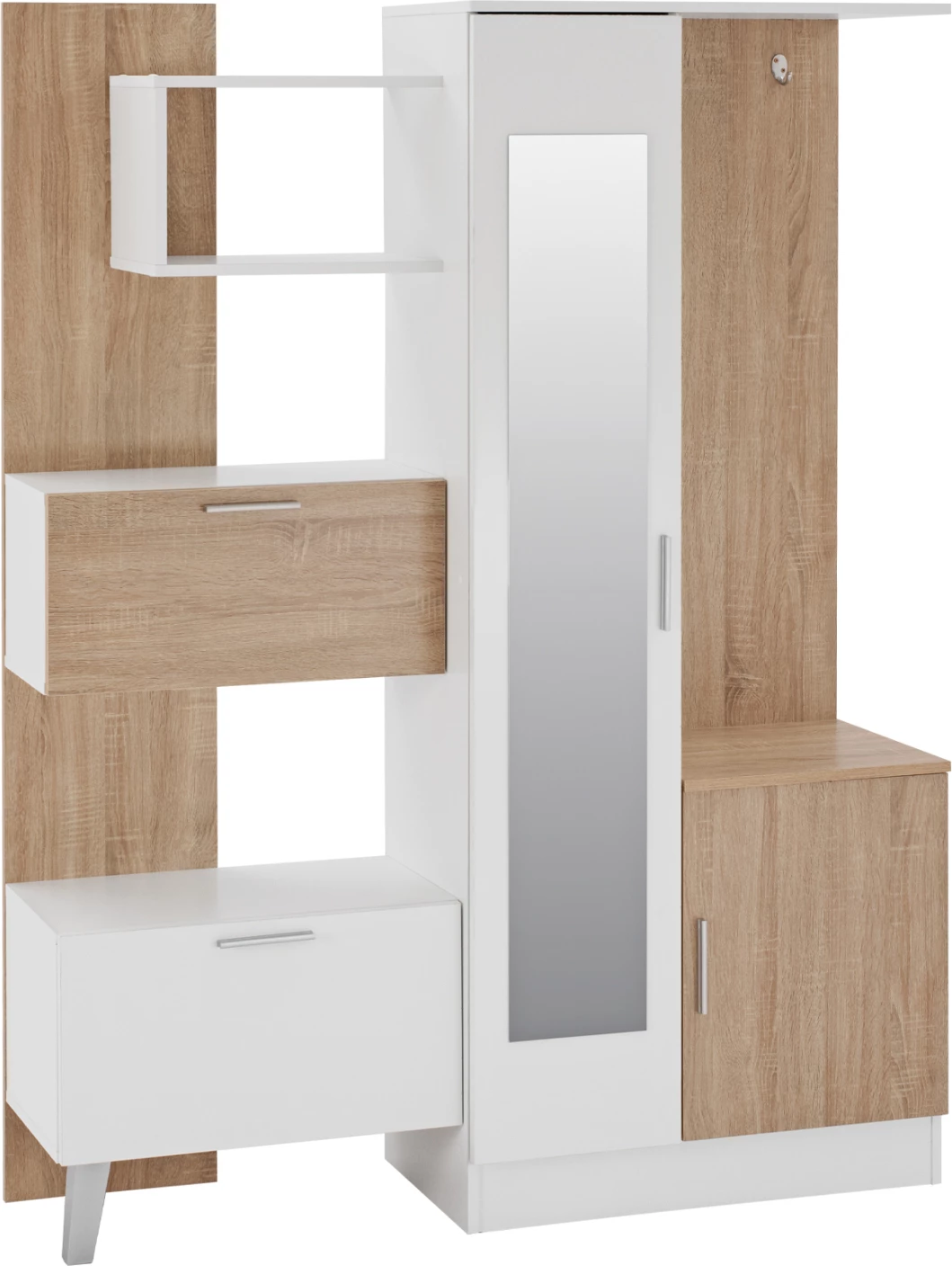 Mobilje hyrëse me rafte dhe pasqyrë, FH2265, e bardhë-sonama, 125.5x37.5x166.5 cm