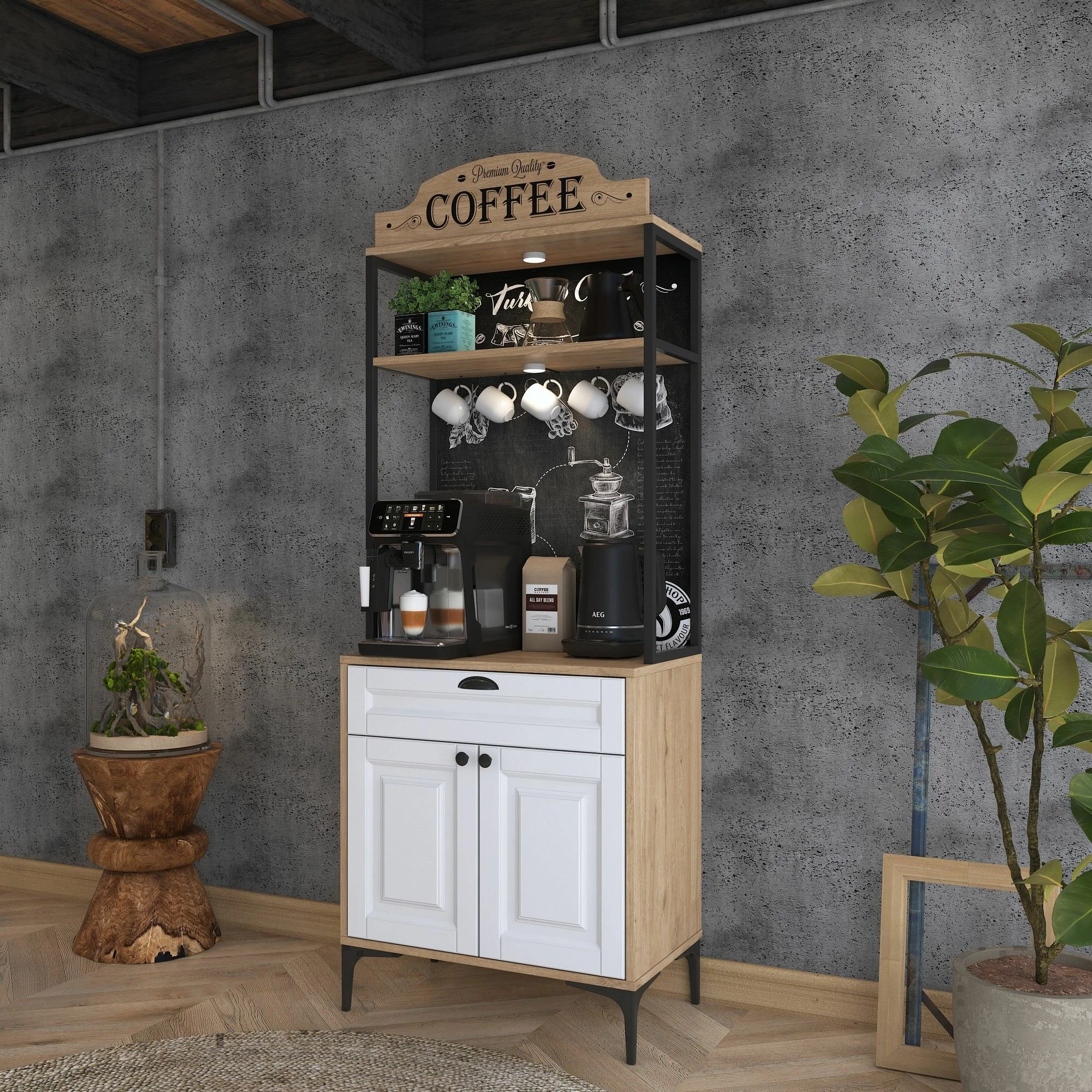 Dollap multifunksional Hanah Home, JE157 - 3123, ngjyrë arrë dhe e bardhë