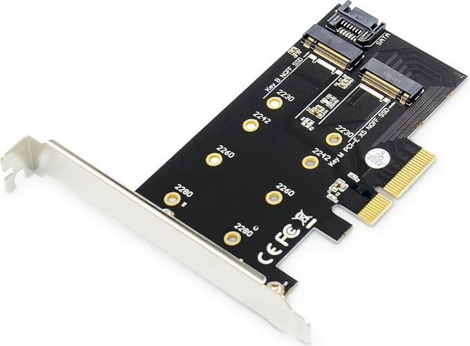 Kartë zgjeruese Digitus DS-33170 për SSD M.2 NGFF/NVMe, PCIe 3.0 x4, me kabllo SATA, e zezë