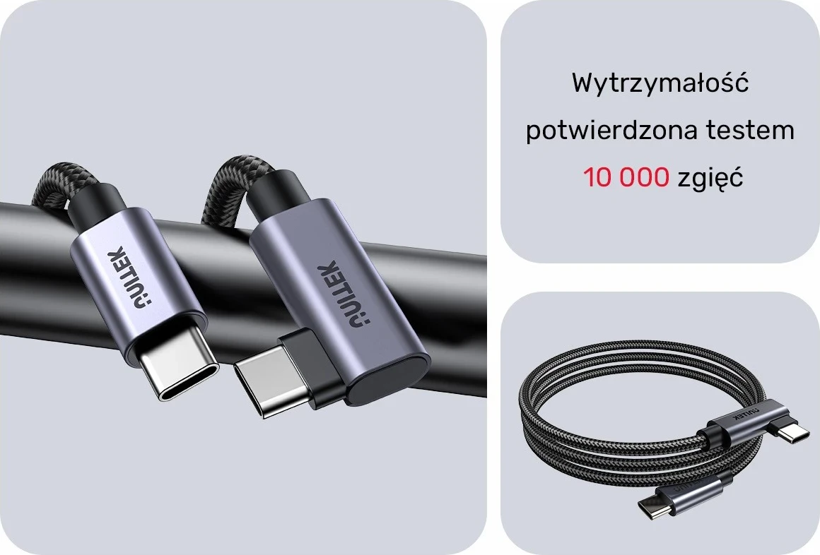 Kabëll USB-C Unitek, 90° PD100W, 1m, zi-gri