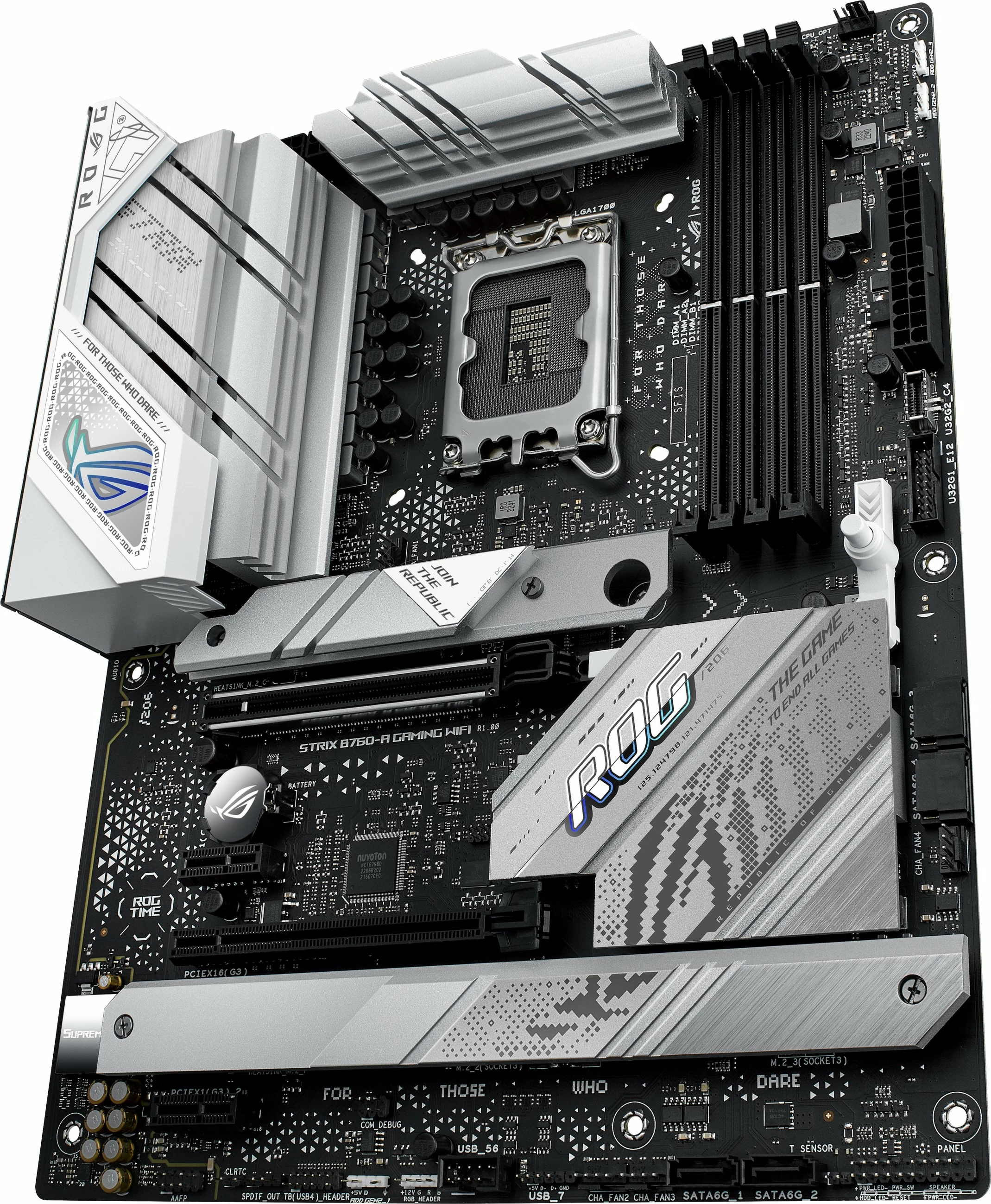 Pllakë amë ASUS ROG STRIX B760-A GAMING WIFI, Intel LGA 1700, DDR5, ATX, Wi-Fi, bardhë/argjend