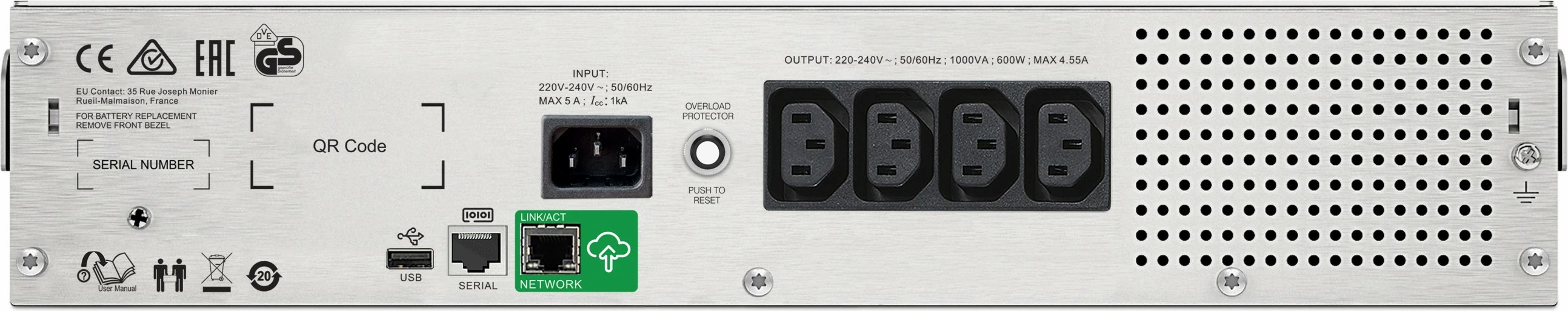 UPS APC SMC1000I-2UC, Line-Interactive, 1 kVA, 600 W, Sine, 170 V, 300 V