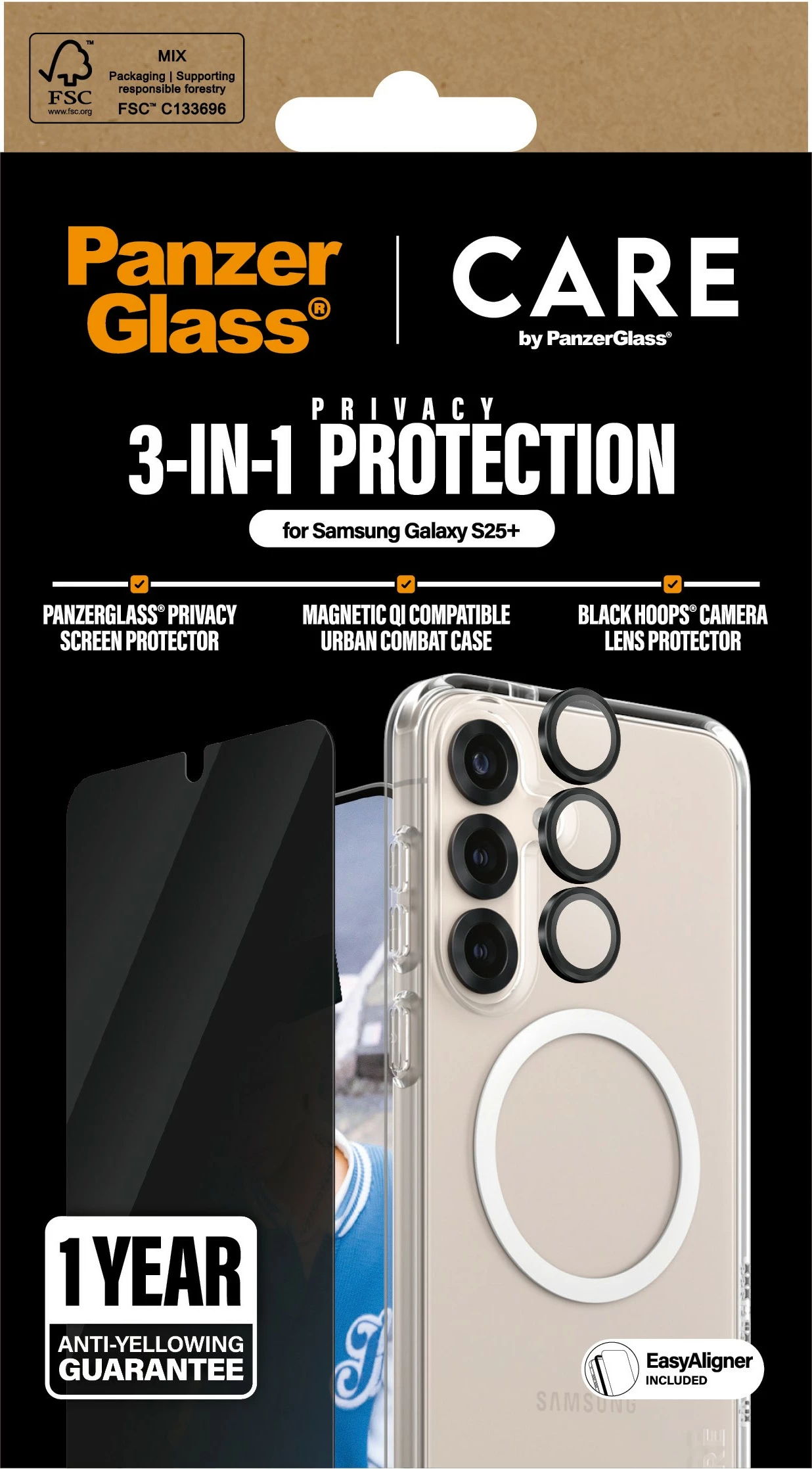 Mbështjellës PanzerGlass CARE Flagship 3-in-1, për Samsung Galaxy S25 Plus, transparent