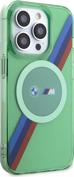 Mbështjellës BMW M Tricolor Stripes MagSafe për iPhone 15 Pro, i gjelbër
