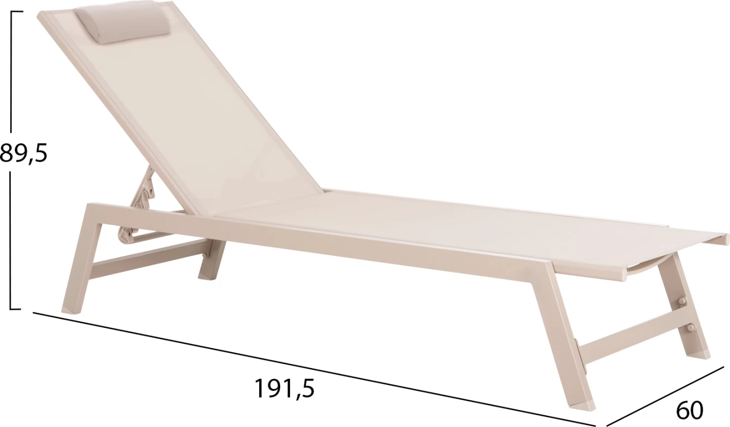 Shezlong alumini me jastëk RABIA FH5982.04, ngjyrë shampanjë, 191,5x60x89,5Hcm