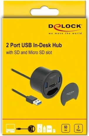 USB hub DeLOCK 2 port, card reader SD/MicroSD, i zi