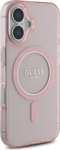 Mbështjellës Guess GUHMP16SHFGEREP për iPhone 16 6.1", hardcase, MagSafe, rozë