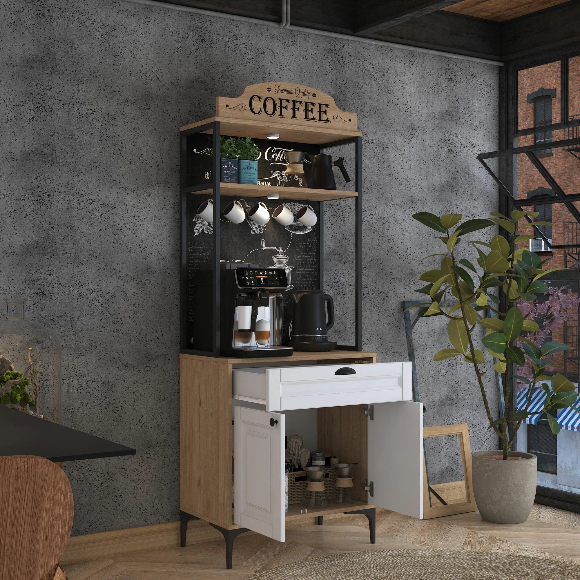 Dollap multifunksional Hanah Home, JE157 - 3123, ngjyrë arrë dhe e bardhë