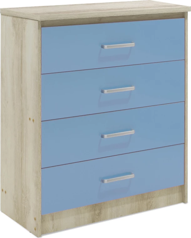 Komodinë për fëmijë me 4 sirtarë, ngjyrë castillo-blu, 80x40x95