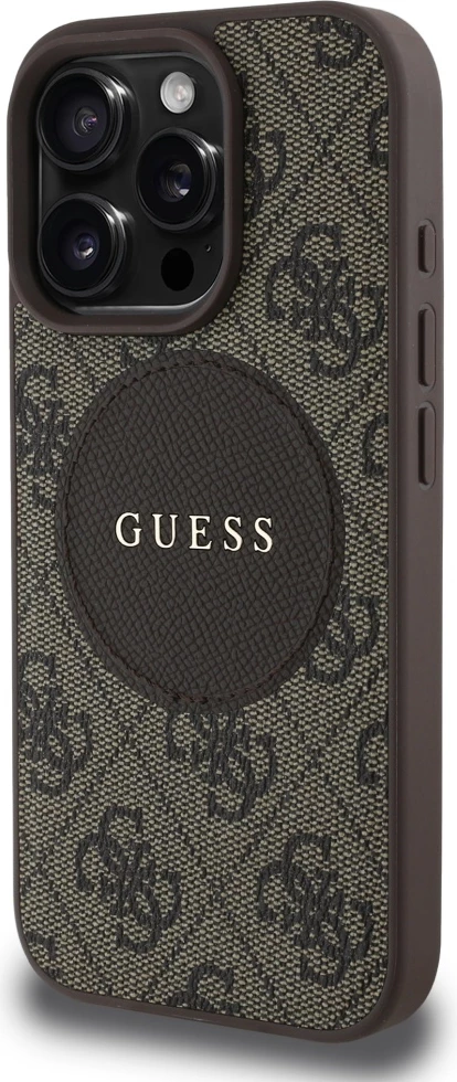 Mbështjellës Guess 4G Circle Classic Logo MagSafe për iPhone 16 Pro Max, Kafe