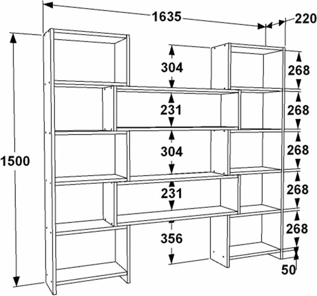 Raft librash i zgjatshëm Thorin, ngjyrë e zezë-natyrale, 163.5x22x150cm