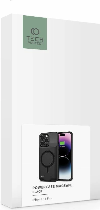 Mbështjellës me bateri Tech-Protect PowerCase për iPhone 15 Pro, MagSafe, 7000mAh, Zi