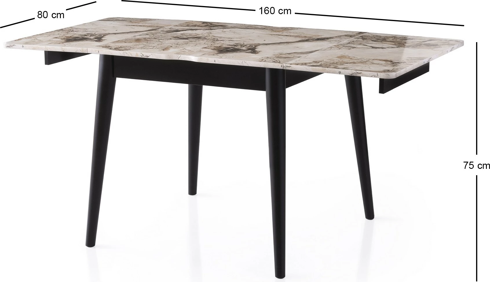 Tavolinë ngrënieje e zgjatshme Hanah Home, Totem - 3042, ngjyrë mermeri e bardhë