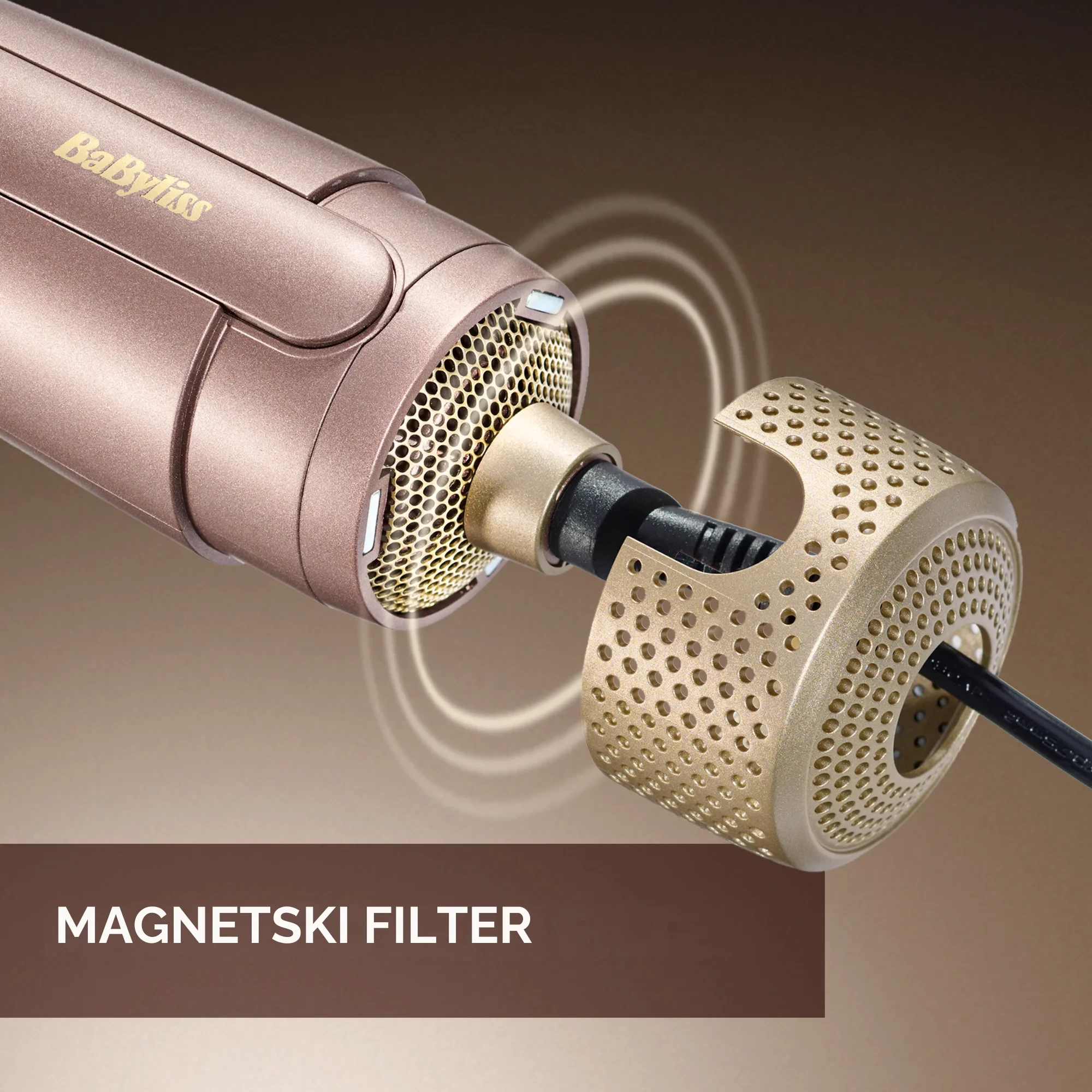 Furçë flokësh me ajër, BaByliss AS95E, 1000W, modalitetet wet/dry, jonizuese anti-frizz, keramike, rozë e artë