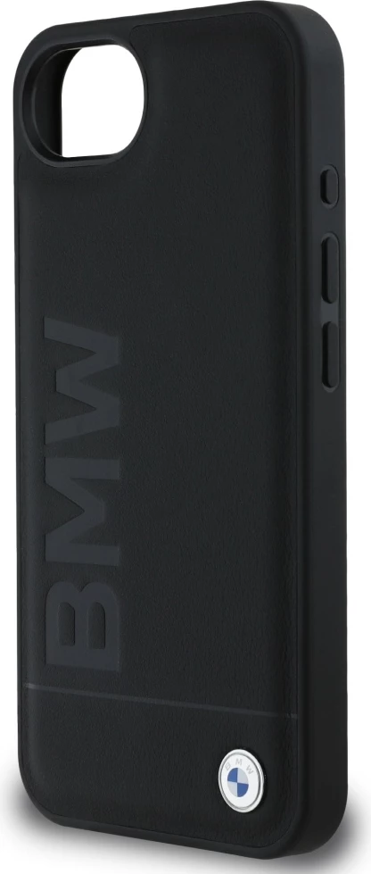 Mbështjellës BMW Leather Hot Stamp për iPhone 16e, Lëkurë natyrale, Zi