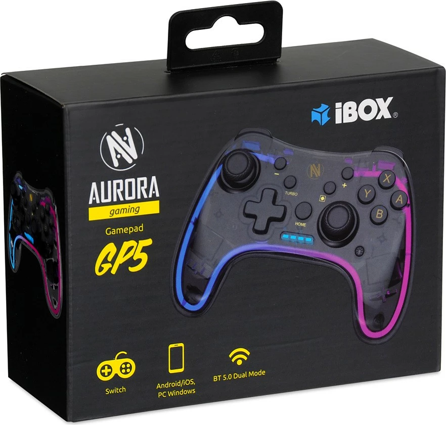 Gamepad iBOX Aurora GP5, wireless/wired, për Nintendo Switch, Android, iOS, Windows, i zi