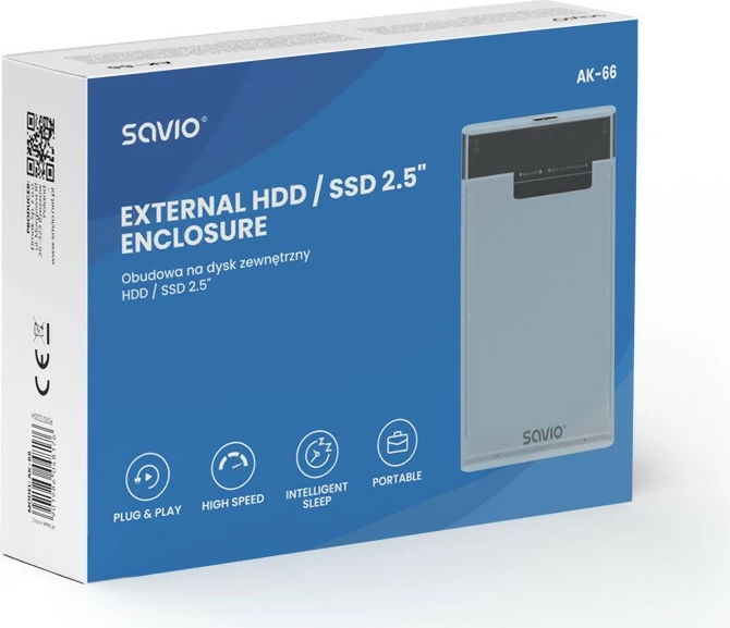 Kasë e jashtme Savio AK-66 për HDD/SSD 2.5", USB 3.0, Transparent