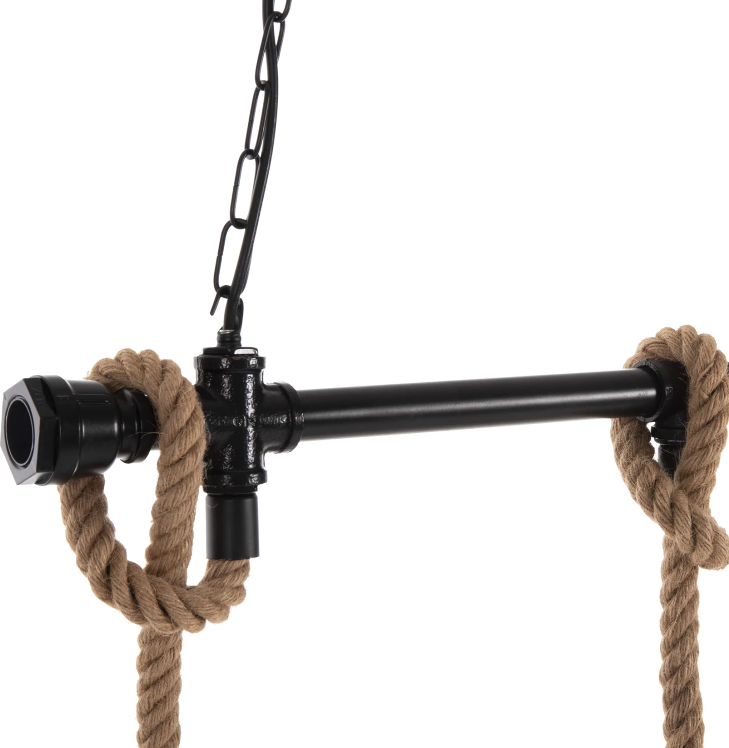 Llambë varëse tavani 3-dritash FH4180 metal i zi-litar kërpi natyral 80x14,5x137Hcm