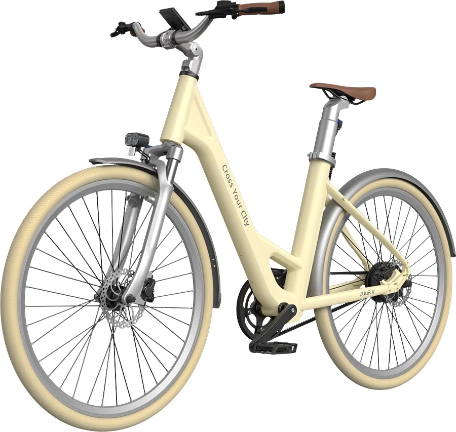 Bicikletë elektrike qyteti ADO Air 28 250W 36V/9.6Ah 28\" me rrip karboni e verdhë