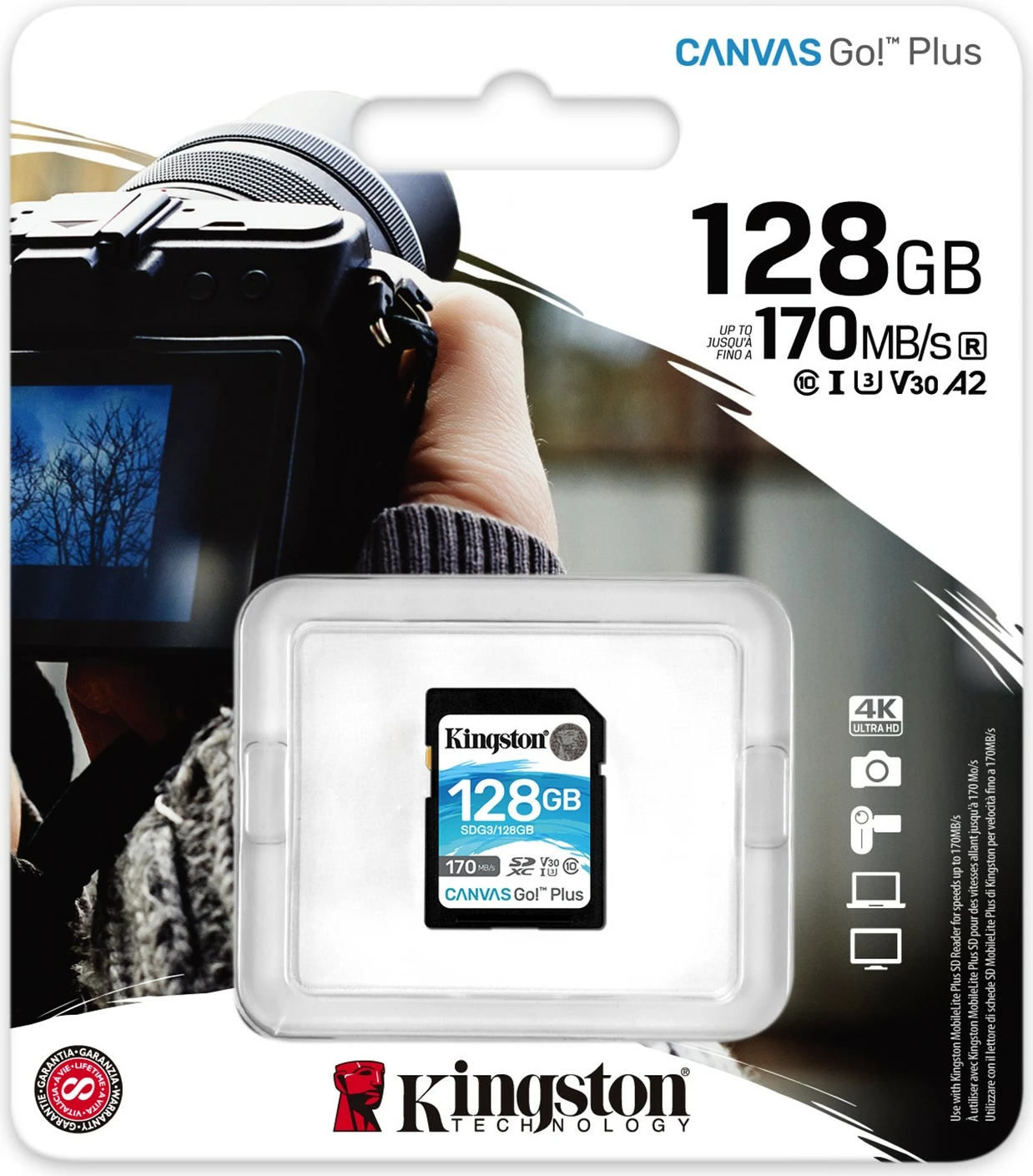 Kartelë memorie Kingston Canvas Go Plus 128GB SDXC, 170MB/s, Class 10, UHS-I, V30, e zezë
