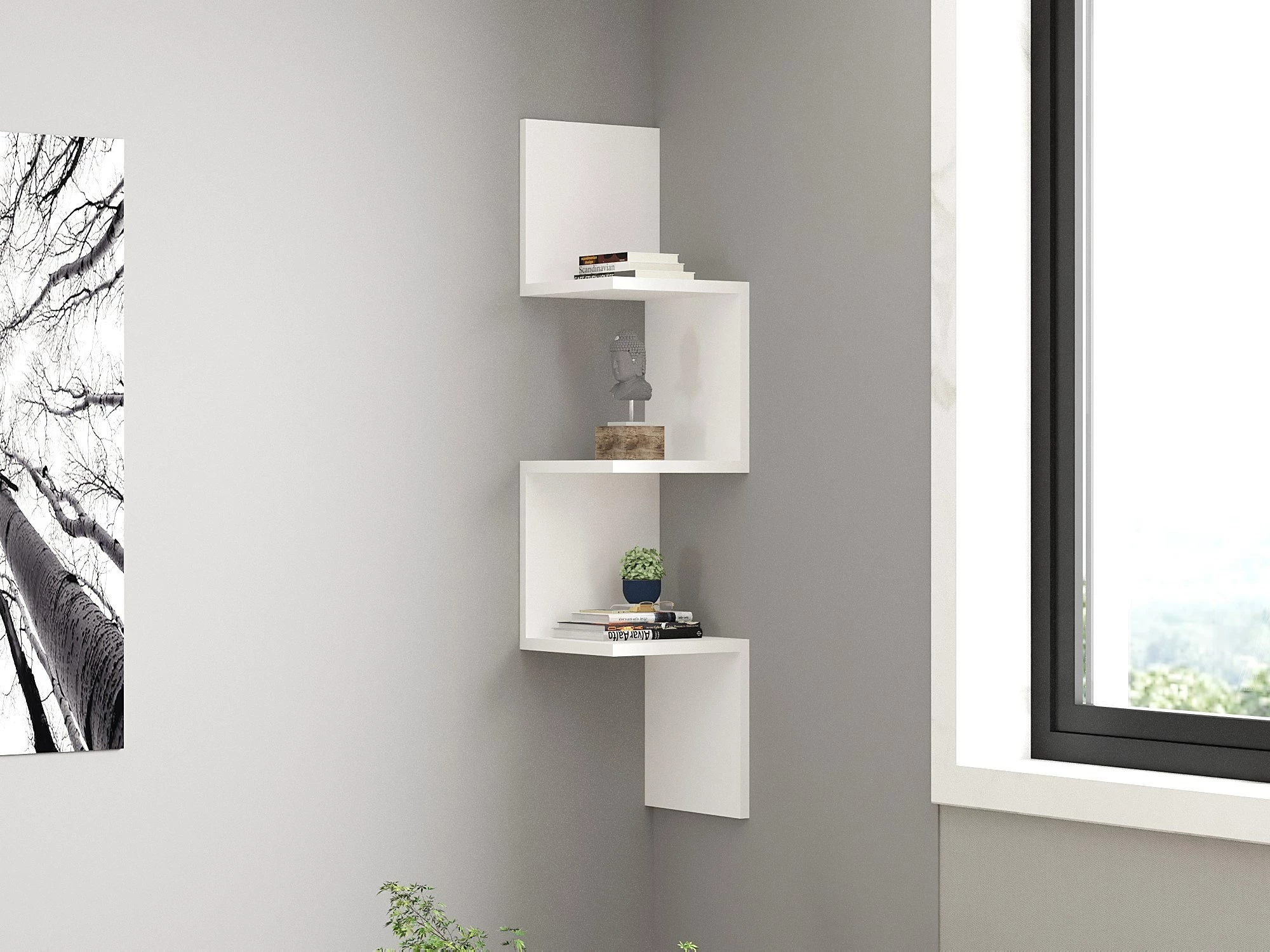 Raft muri Hanah Home, dizajn zikzak, i bardhë