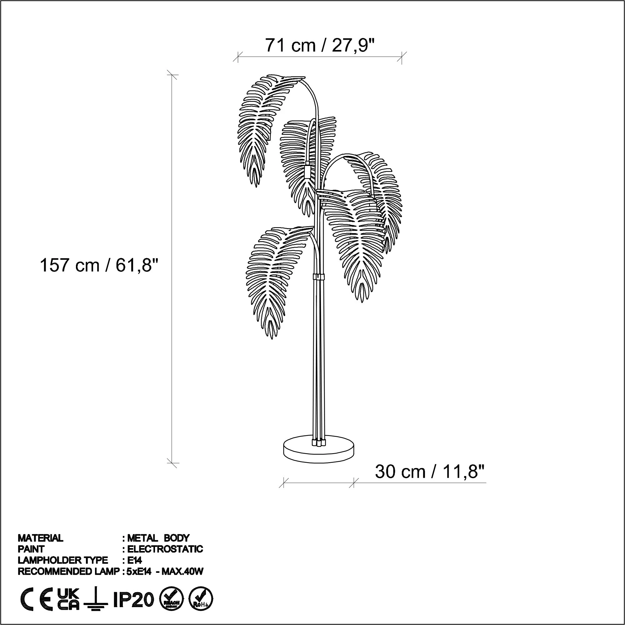 Llambë dyshemeje Opviq, Palm 13920, e zezë, e gjelbër